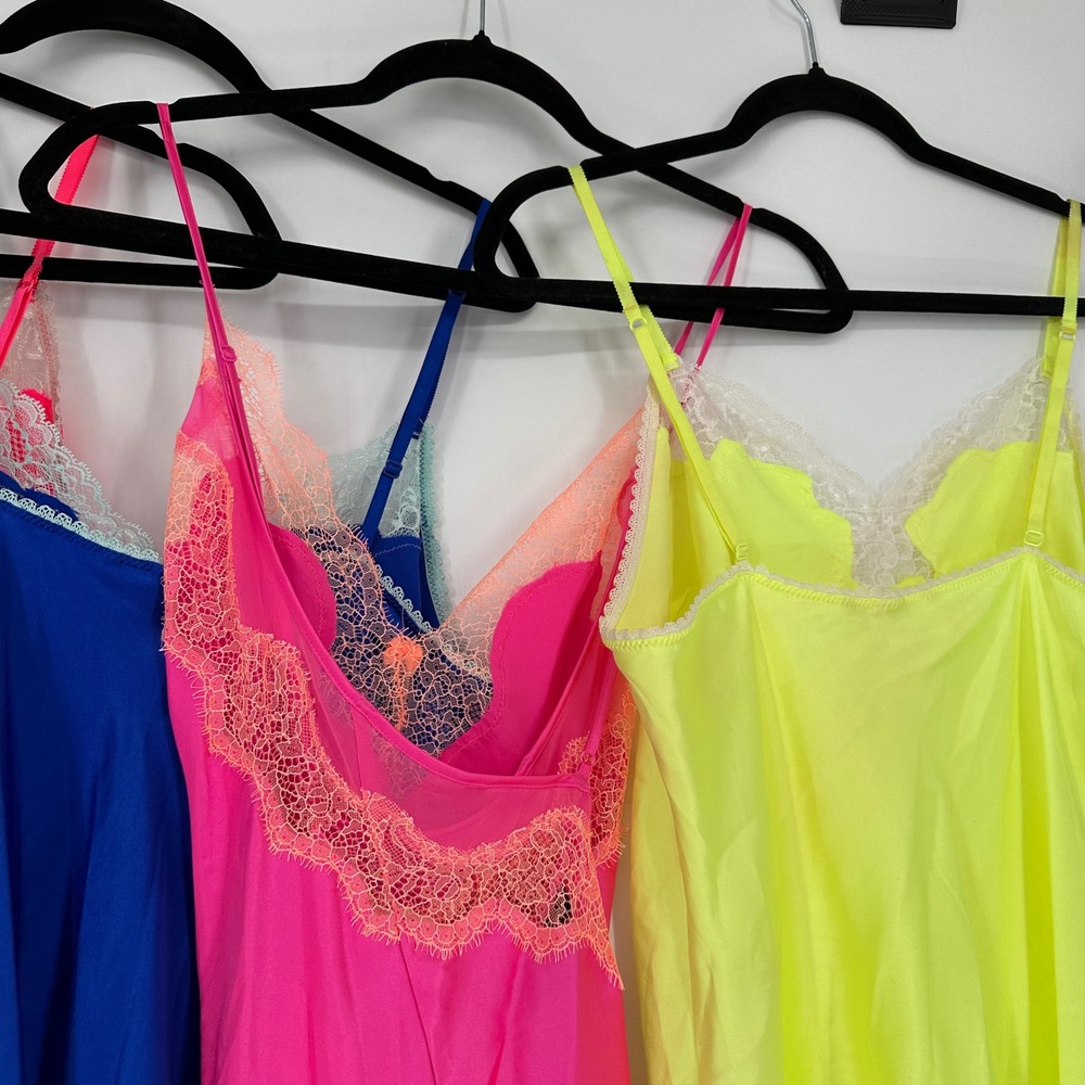 Victoria's Secret Satin Lace Cami Mini Lingerie Dresses 5 PC Bright Vibrant  L - Picture 10 of 11